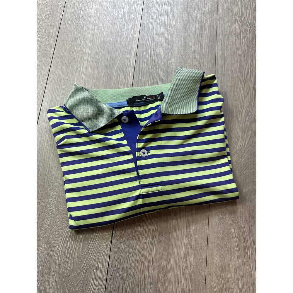 Ralph Lauren RLX Polo Shirt Men Large L Neon Blue Striped Stretch Golf Summer